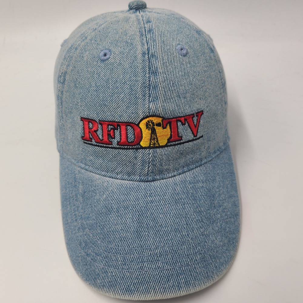 Vintage RFD TV Hat Strapback (Fits Small) Blue Denim Rural Country Farm‎ TV Logo